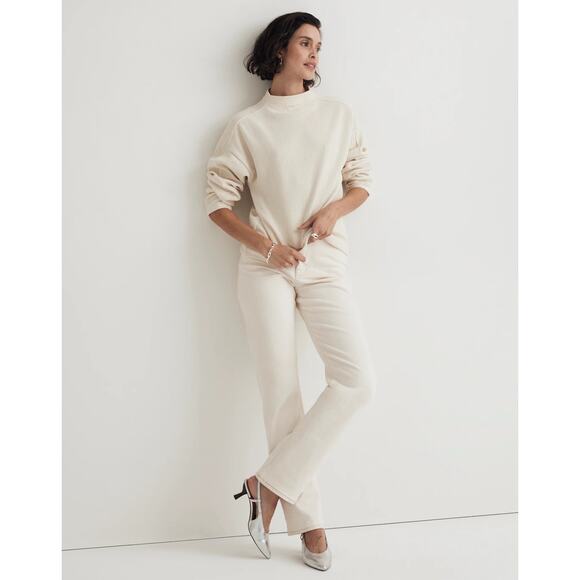 Madewell Jacquard Stripe Funnel Neck Top in Antique Cream Size XXS - Picture 1 of 14